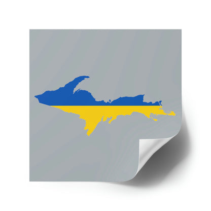 Michigan Upper Peninsula Square Sticker (Silver w/ UP Ukraine Flag Outline) | Indoor/Outdoor