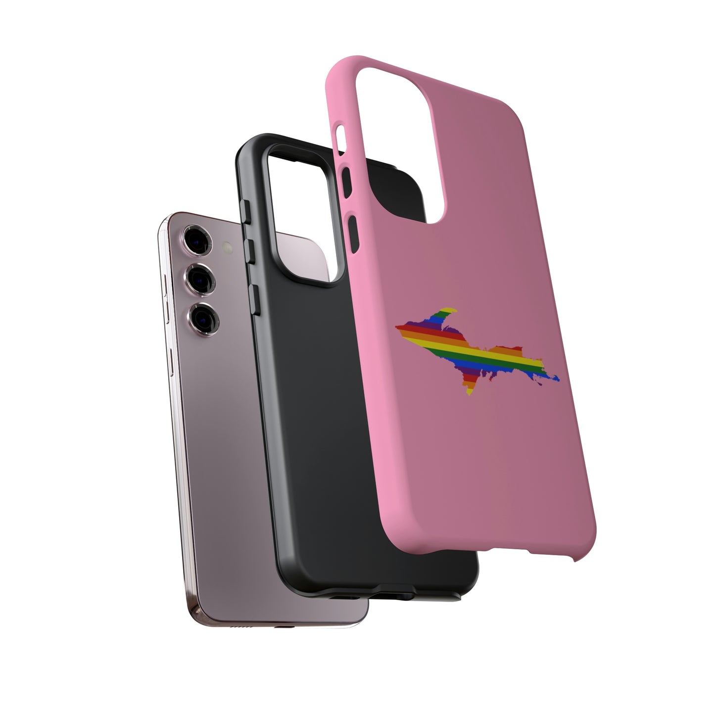 Michigan Upper Peninsula Tough Phone Case ('67 Caddie Pink w/ UP Pride Flag Outline) | Samsung & Pixel Android