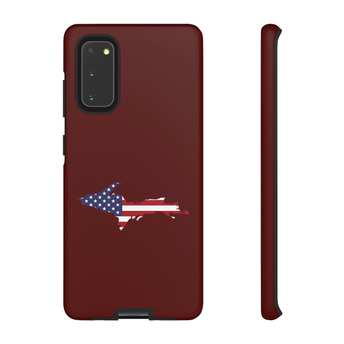 Michigan Upper Peninsula Tough Phone Case (Cherrywoold Color w/ UP USA Flag Outline) | Samsung & Pixel Android