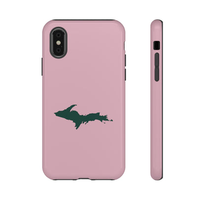 Michigan Upper Peninsula Tough Phone Case (Pink w/ Green UP Outline) | Apple iPhone