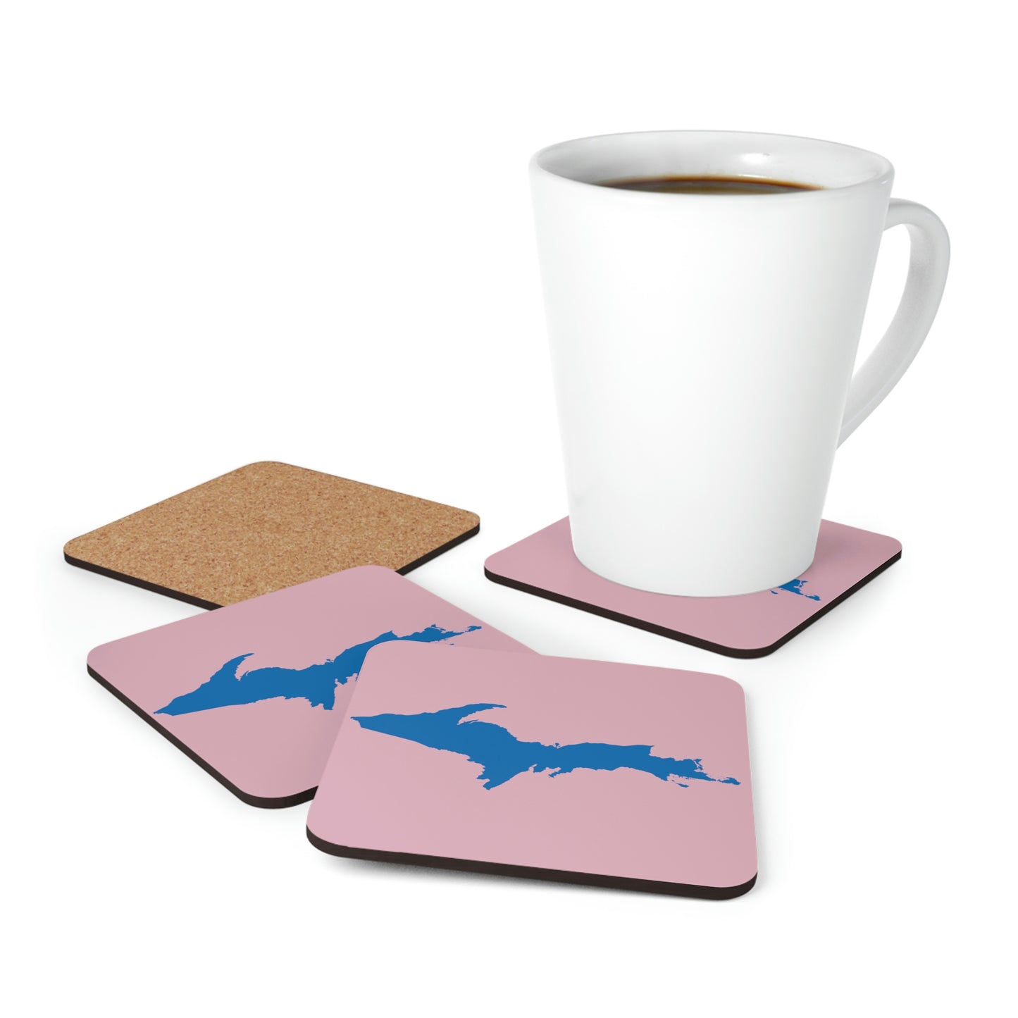 Michigan Upper Peninsula Coaster Set (Pink w/ Azure UP Outline) | Corkwood - 4 pack