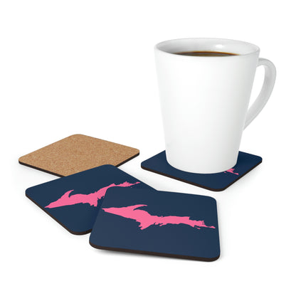 Michigan Upper Peninsula Coaster Set (Navy w/ Pink UP Outline) | Corkwood - 4 pack