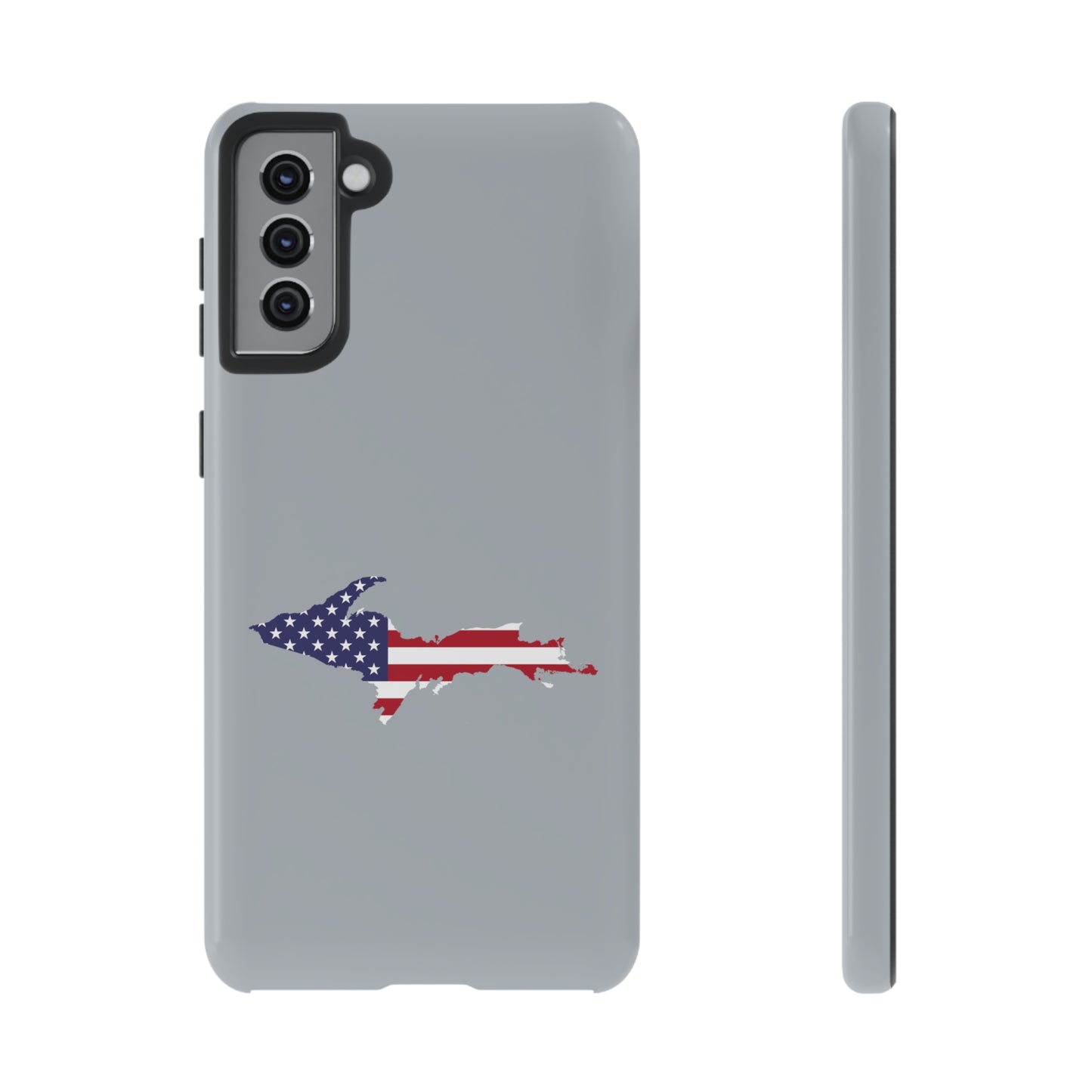 Michigan Upper Peninsula Tough Phone Case (Silver w/ UP USA Flag Outline) | Samsung & Pixel Android