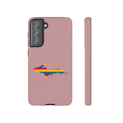 Michigan Upper Peninsula Tough Phone Case (Cherry Blossom Pink w/ UP Pride Flag Outline) | Samsung & Pixel Android