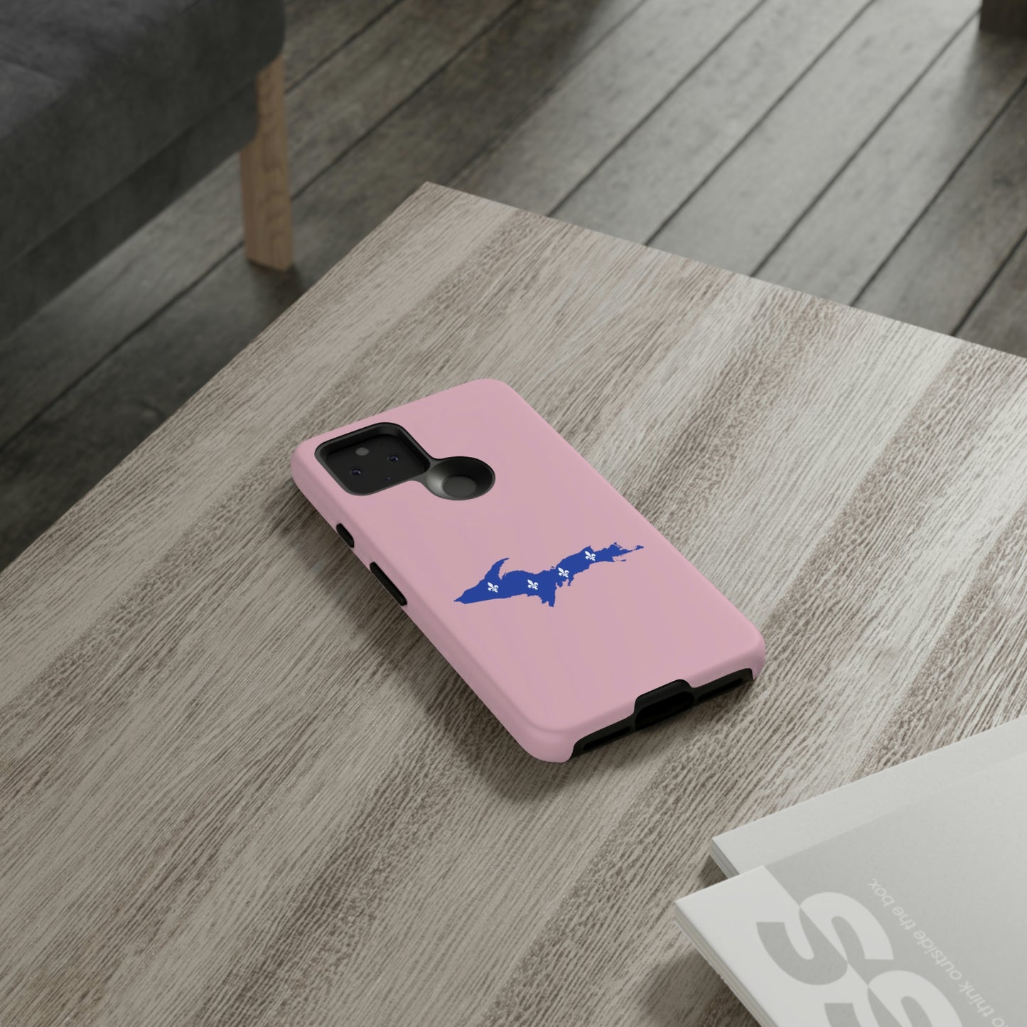 Michigan Upper Peninsula Tough Phone Case (Pink w/ UP Quebec Flag Outline) | Samsung & Pixel Android