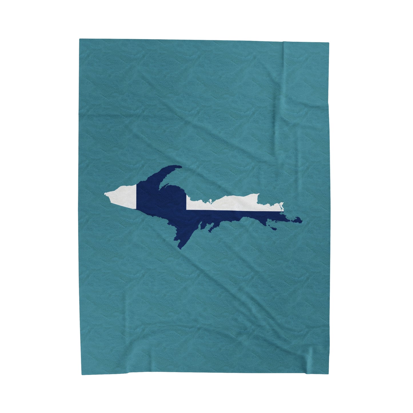 Michigan Upper Peninsula Plush Blanket (w/ UP Finland Flag Outline) | Lake Huron Blue