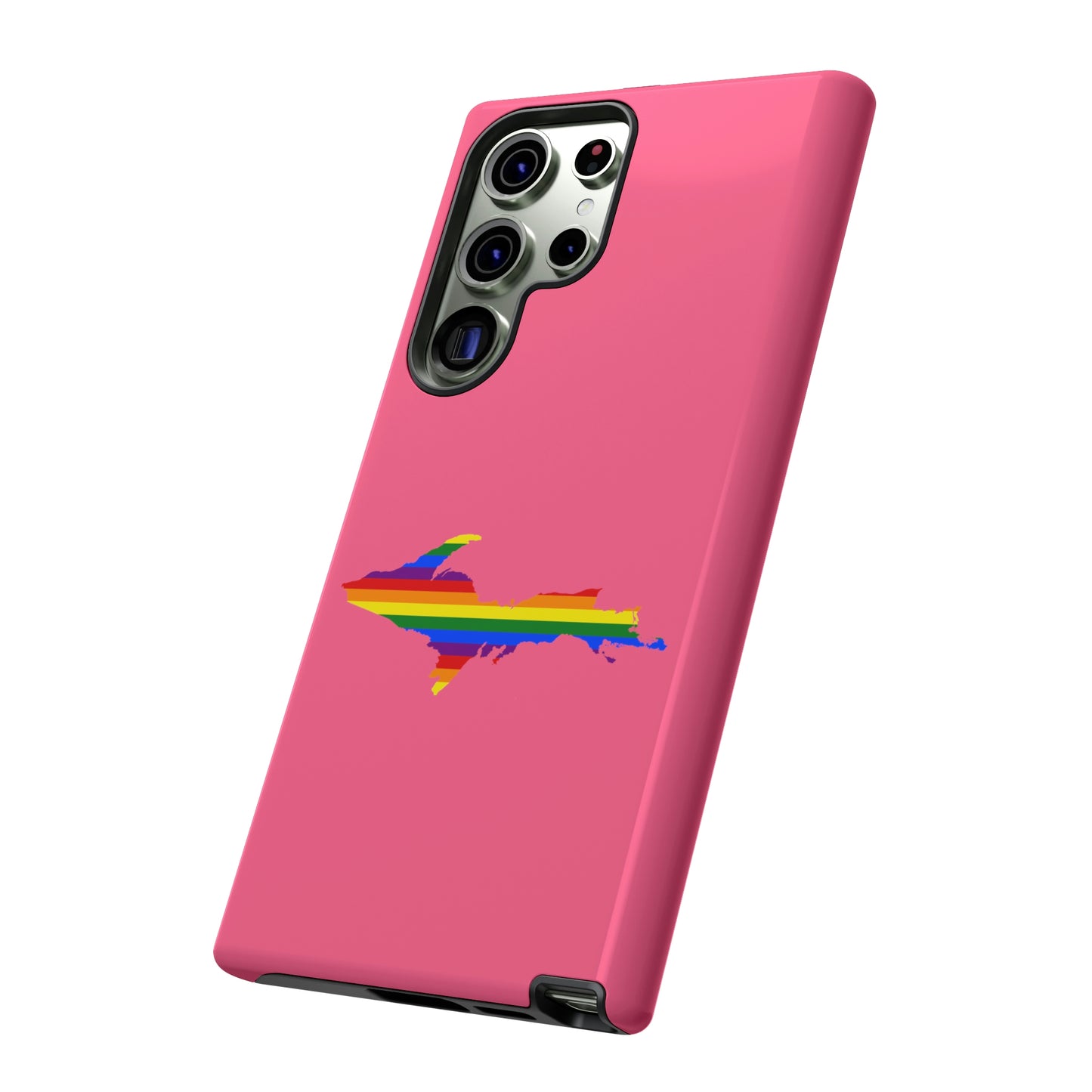 Michigan Upper Peninsula Tough Phone Case (Rhodochrosite Pink w/ UP Pride Flag Outline) | Samsung & Pixel Android