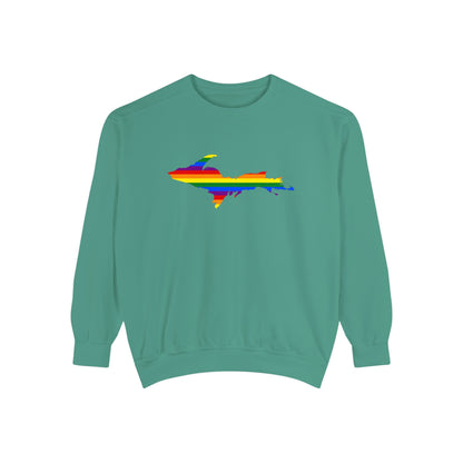 Michigan Upper Peninsula Sweatshirt (w/ UP Pride Flag Outline) | Unisex Garment Dyed