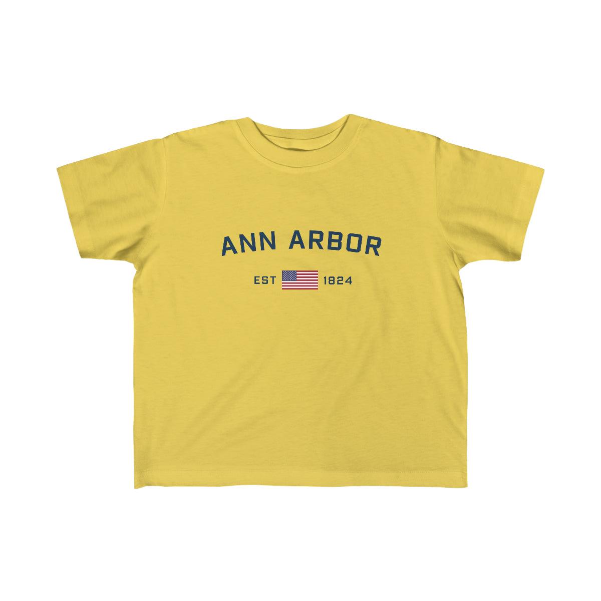 'Ann Arbor EST 1824' T-Shirt  (w/USA Flag Outline) | Toddler Short Sleeve - Circumspice Michigan