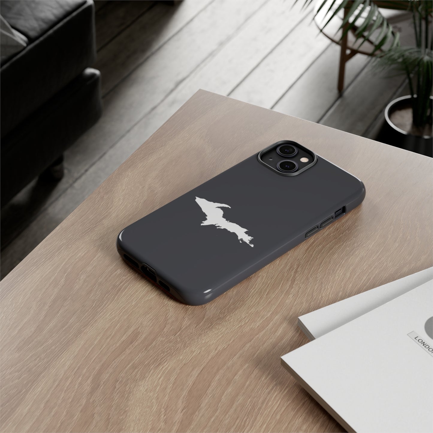 Michigan Upper Peninsula Tough Phone Case (Iron Ore Grey w/ UP Outline) | Apple iPhone