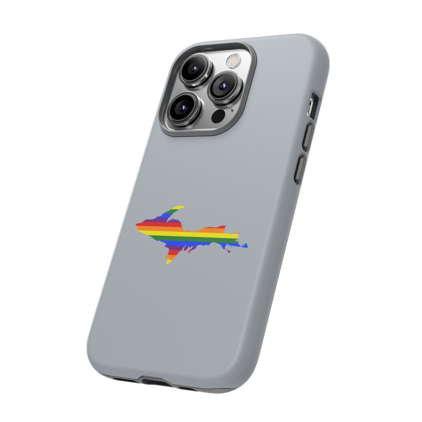 Michigan Upper Peninsula Tough Phone Case (Silver w/ UP Pride Flag Outline) | Apple iPhone