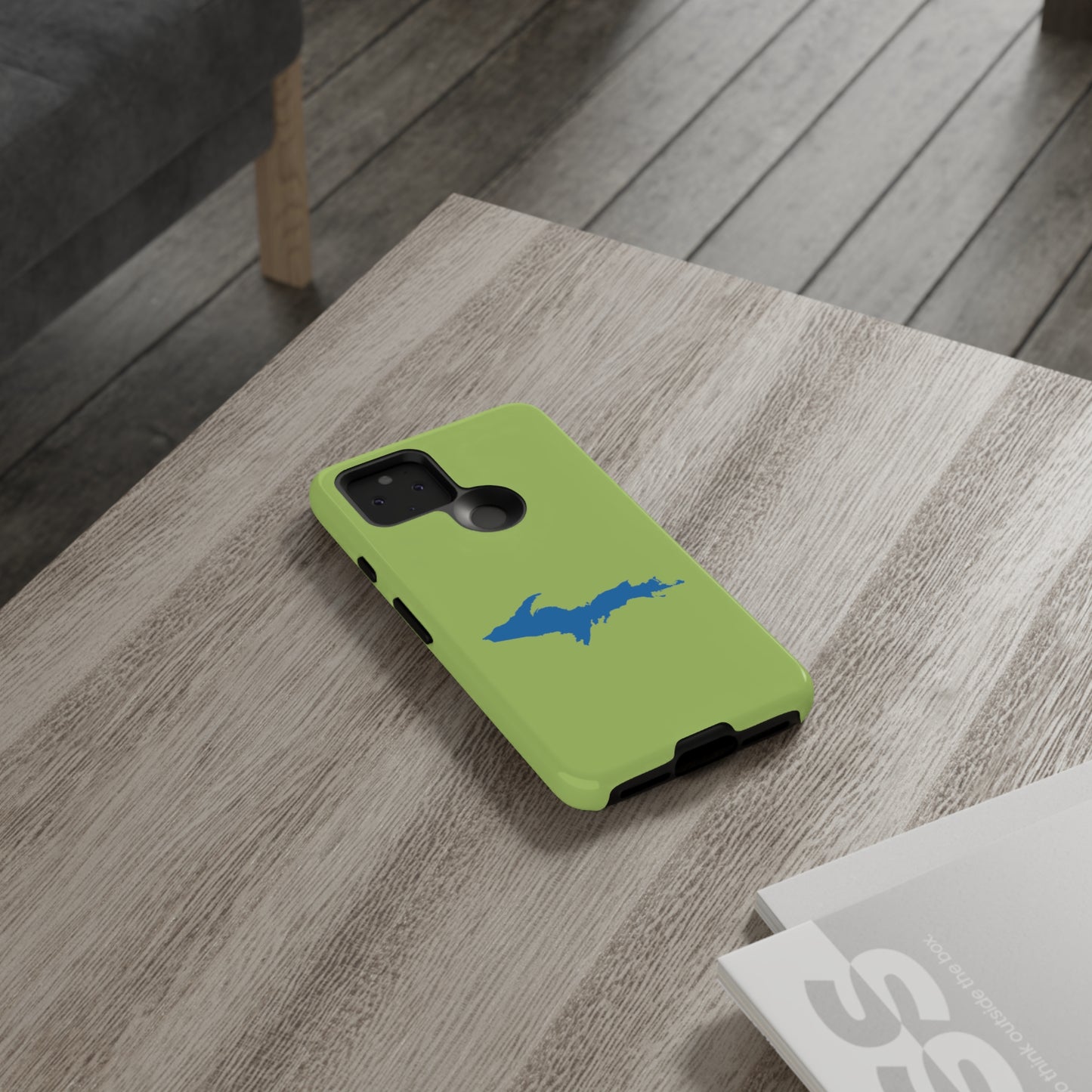 Michigan Upper Peninsula Tough Phone Case (Gooseberry Green w/ Azure UP Outline) | Samsung & Pixel Android