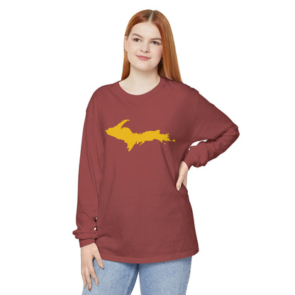 Michigan Upper Peninsula Garment-Dyed T-Shirt (w/ Gold UP Outline) | Unisex Long Sleeve