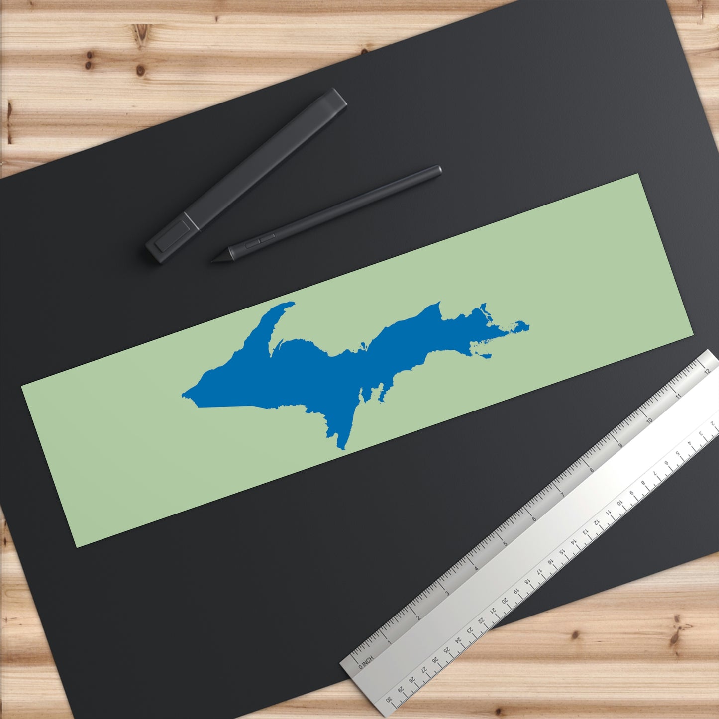 Michigan Upper Peninsula Bumper Sticker (w/ Azure UP Outline) | Green Tea Color Background