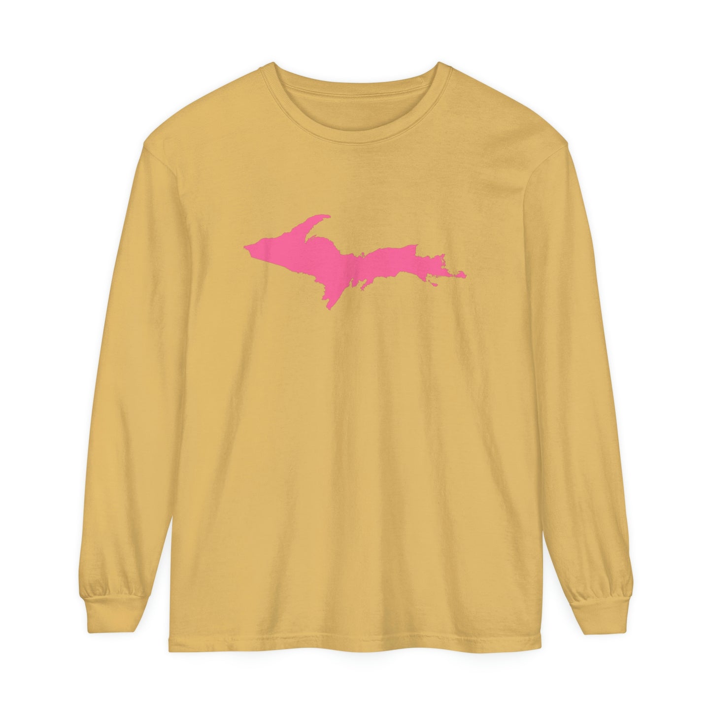 Michigan Upper Peninsula Garment-Dyed T-Shirt (w/ Pink UP Outline) | Unisex Long Sleeve