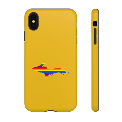 Michigan Upper Peninsula Tough Phone Case (Gold w/ UP Pride Flag Outline) | Apple iPhone