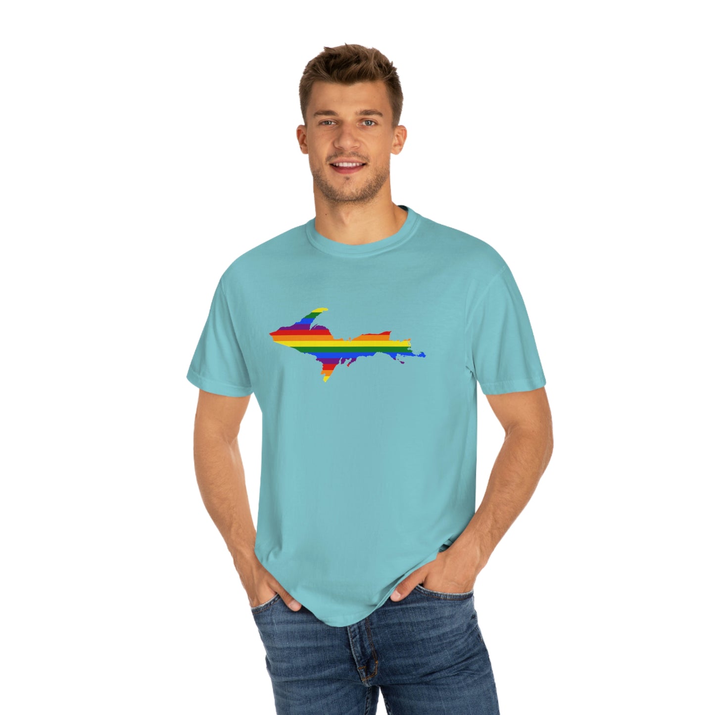 Michigan Upper Peninsula T-Shirt (w/ UP Pride Flag Outline) | Unisex Garment-Dyed