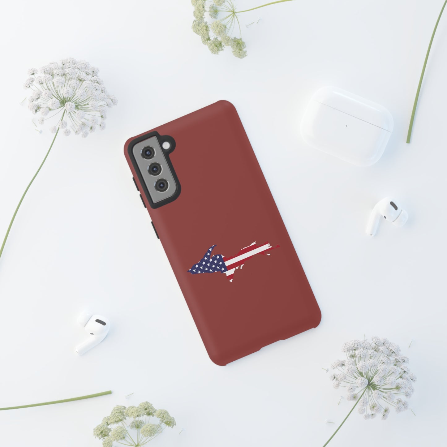 Michigan Upper Peninsula Tough Phone Case (Ore Dock Red w/ UP USA Flag Outline) | Samsung & Pixel Android