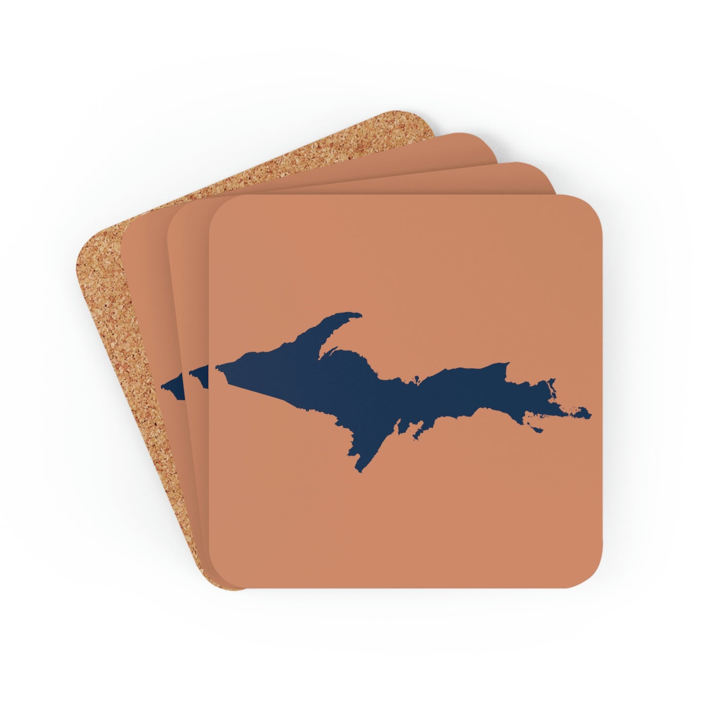 Michigan Upper Peninsula Coaster Set (Gold w/ Navy UP Outline) | Corkwood - 4 pack