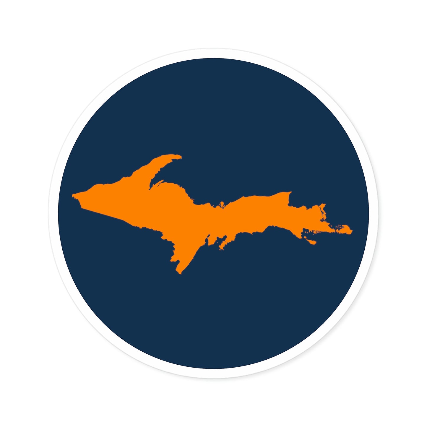 Michigan Upper Peninsula Round Stickers (Navy w/ Orange UP Outline) | Indoor\Outdoor