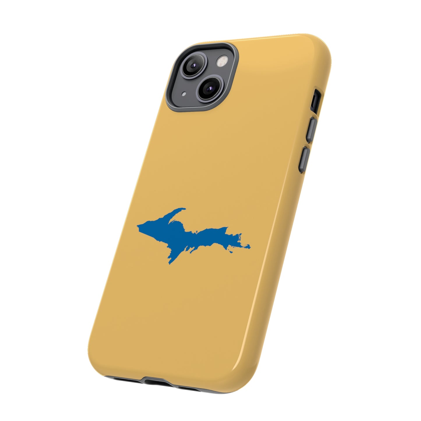 Michigan Upper Peninsula Tough Phone Case (Citrine w/ Azure UP Outline) | Apple iPhone