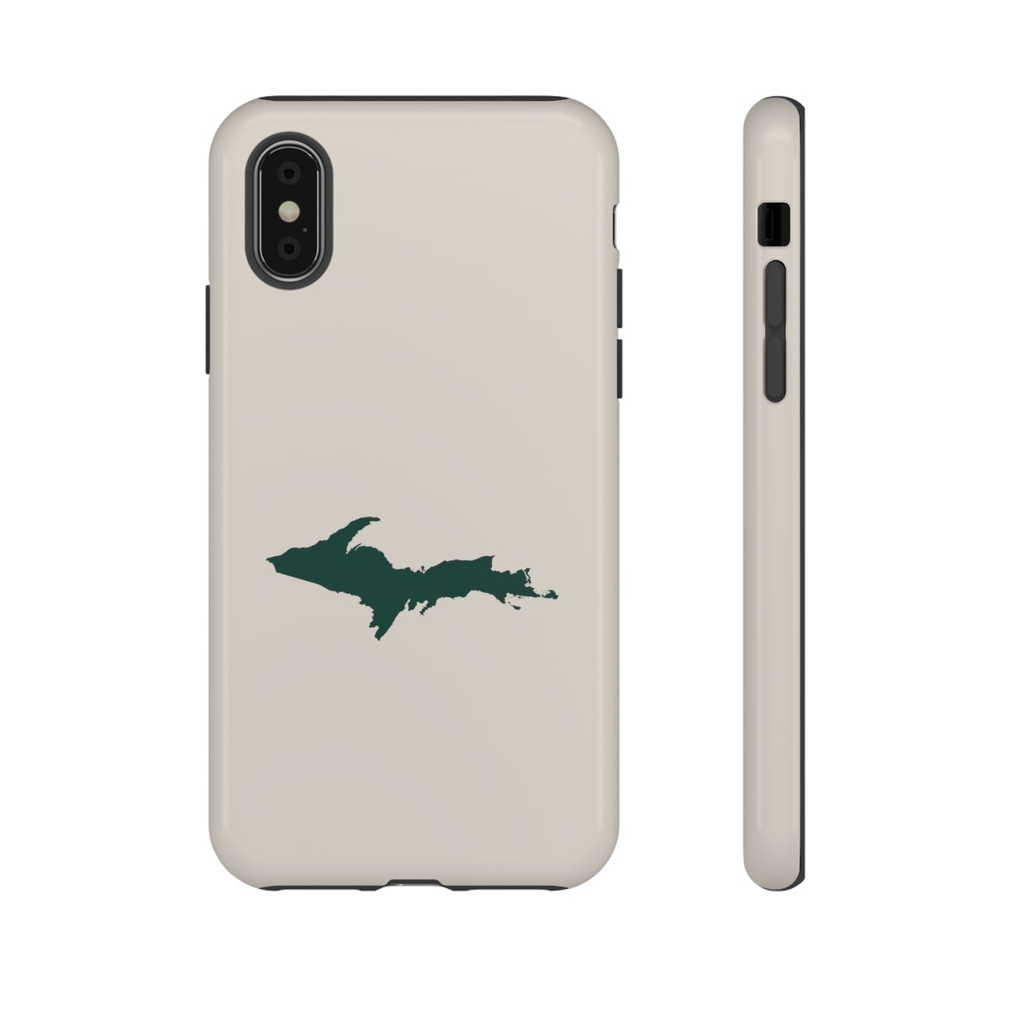 Michigan Upper Peninsula Tough Phone Case (Canvas Color w/ Green UP Outline) | Apple iPhone