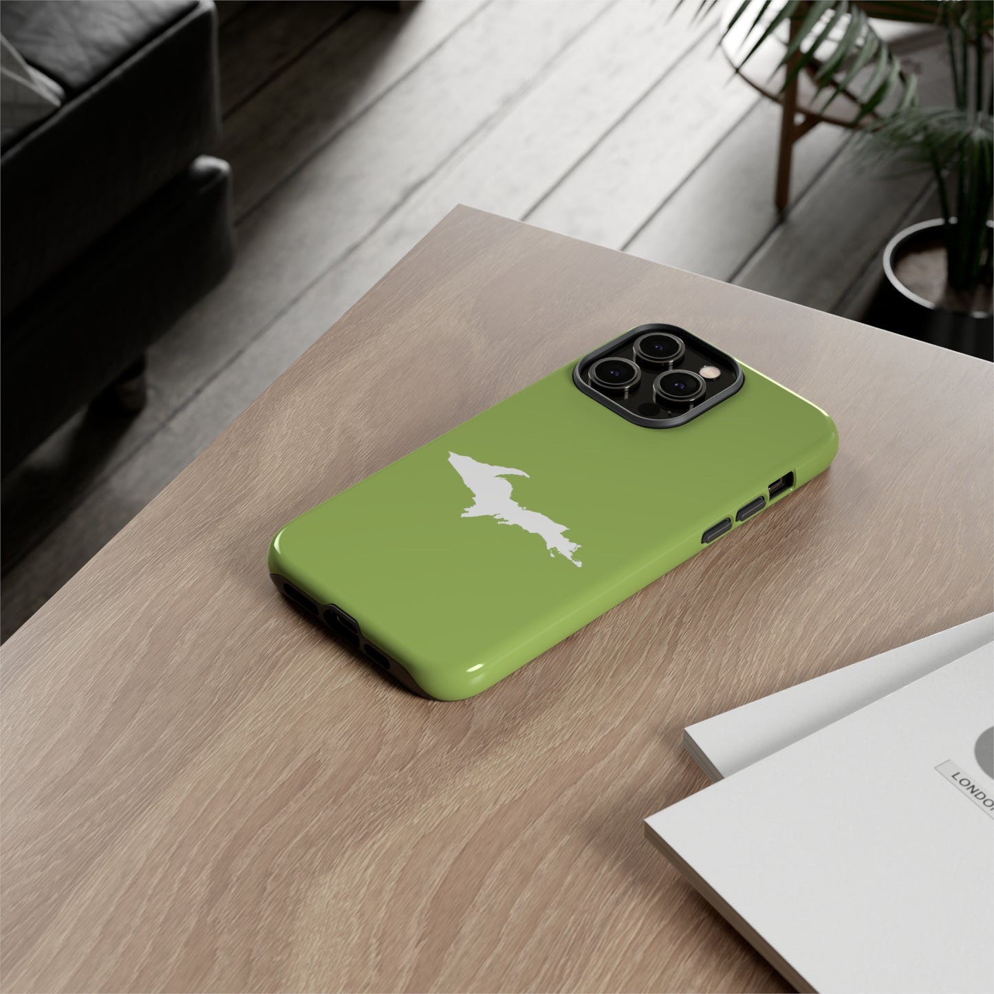 Michigan Upper Peninsula Tough Phone Case (Gooseberry Green w/ UP Outline) | Apple iPhone