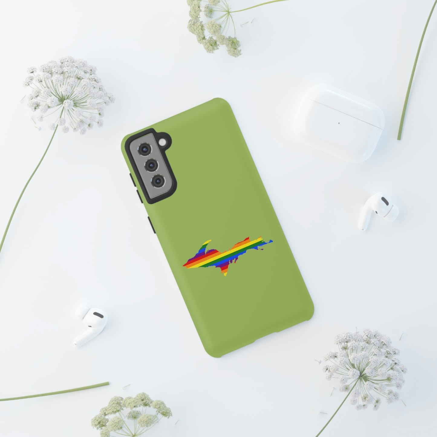 Michigan Upper Peninsula Tough Phone Case (Gooseberry Green w/ UP Pride Flag Outline) | Samsung & Pixel Android