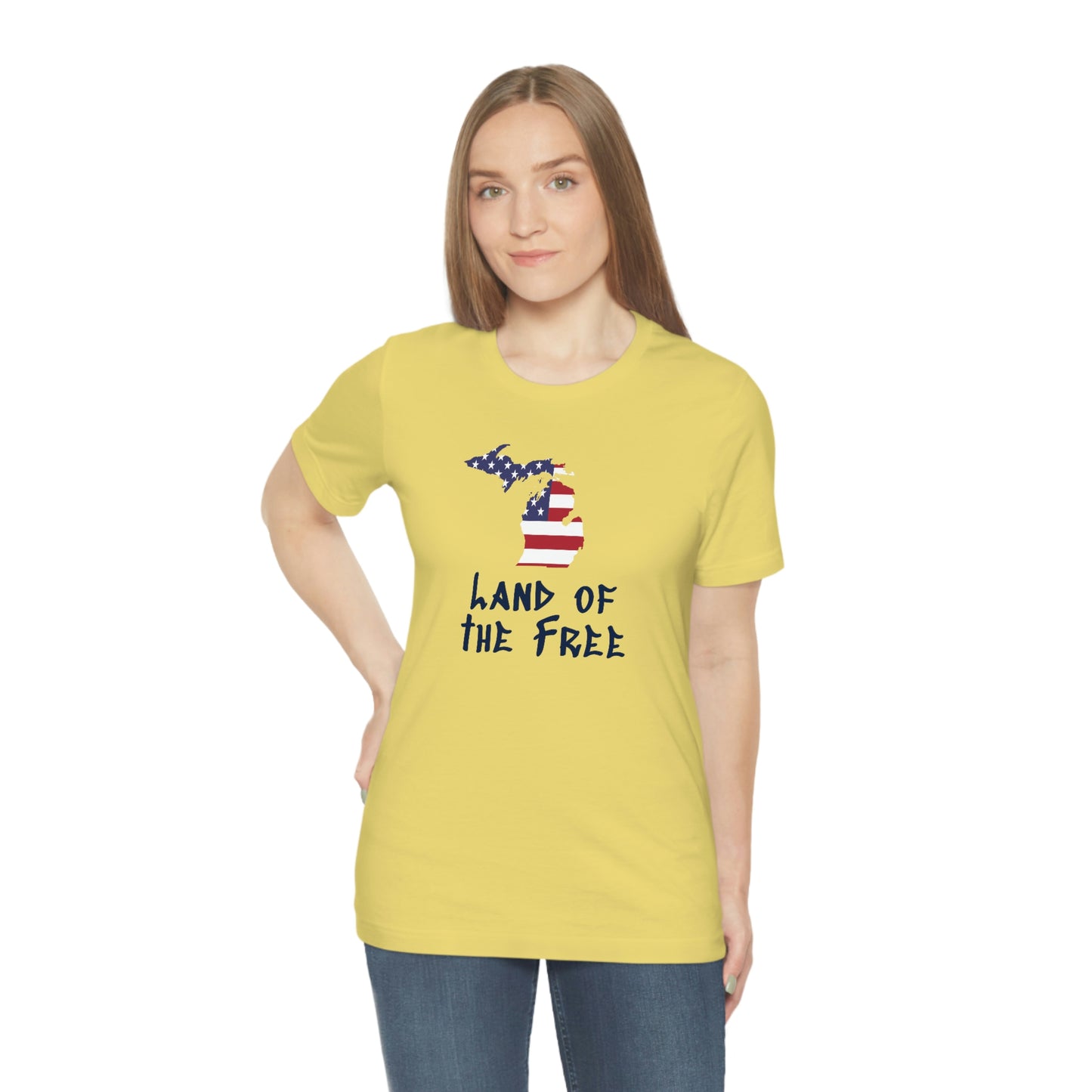 Michigan 'Land of the Free' T-Shirt (Tag Font w/ MI USA Flag Outline) | Unisex Standard Fit