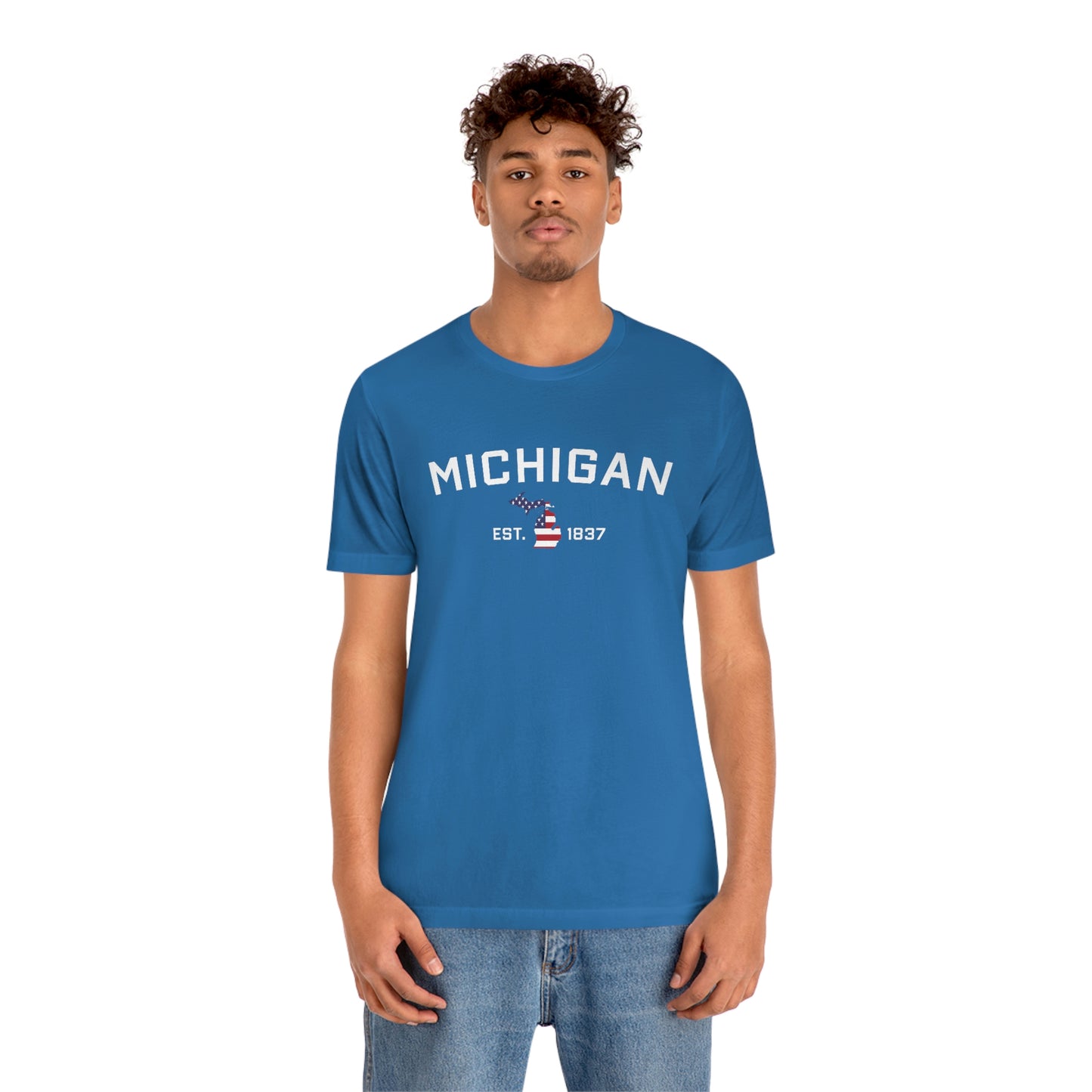 'Michigan EST 1837'' T-Shirt (w/ MI USA Flag Outline) | Unisex Standard Fit