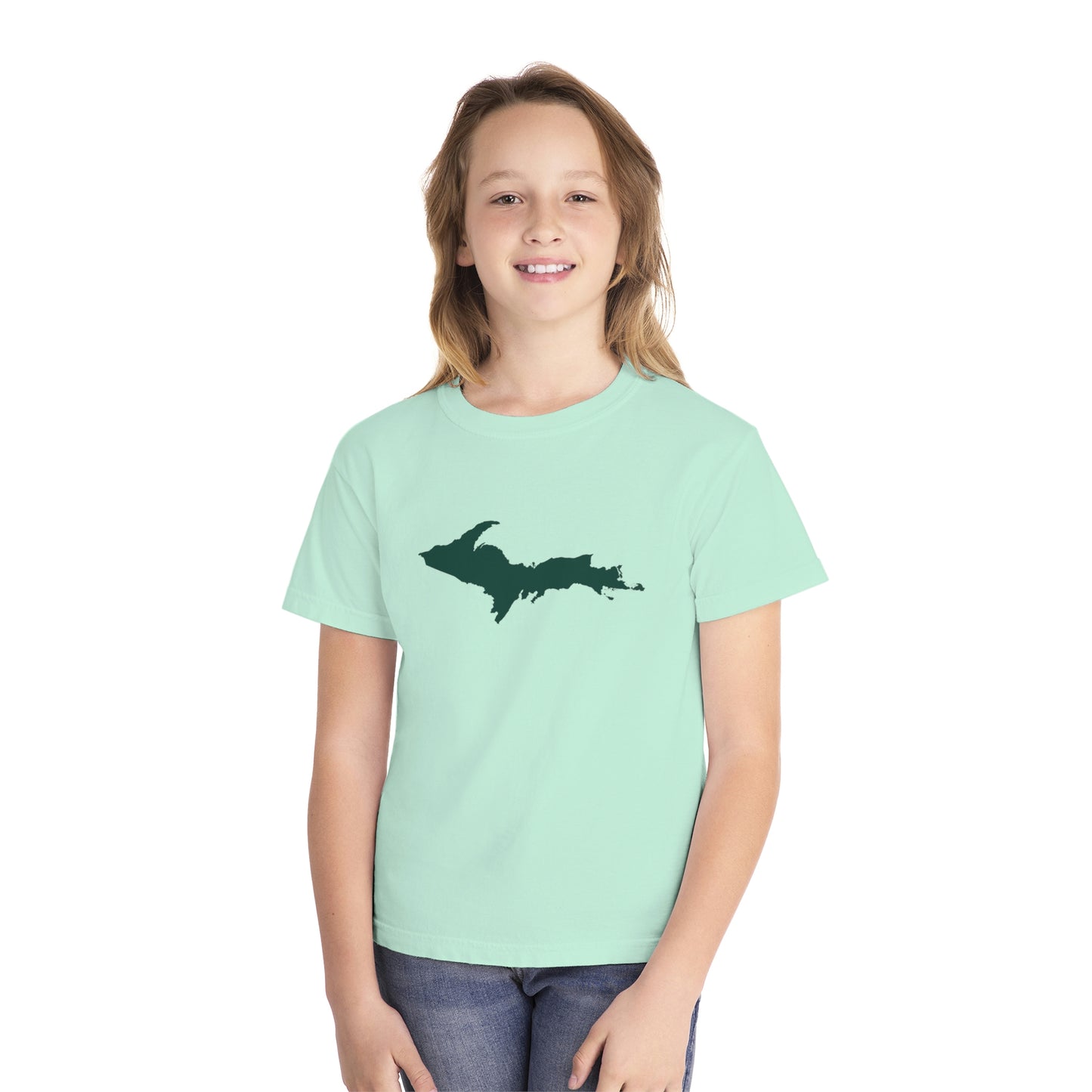 Michigan Upper Peninsula T-Shirt (w/ Green UP Outline) | Youth Garment-Dyed