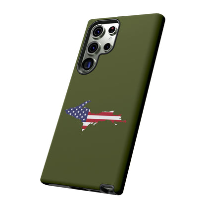 Michigan Upper Peninsula Tough Phone Case (Army Green w/ UP USA Flag Outline) | Samsung & Pixel Android