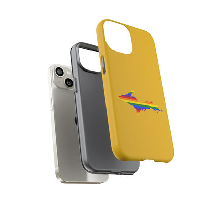 Michigan Upper Peninsula Tough Phone Case (Gold w/ UP Pride Flag Outline) | Apple iPhone