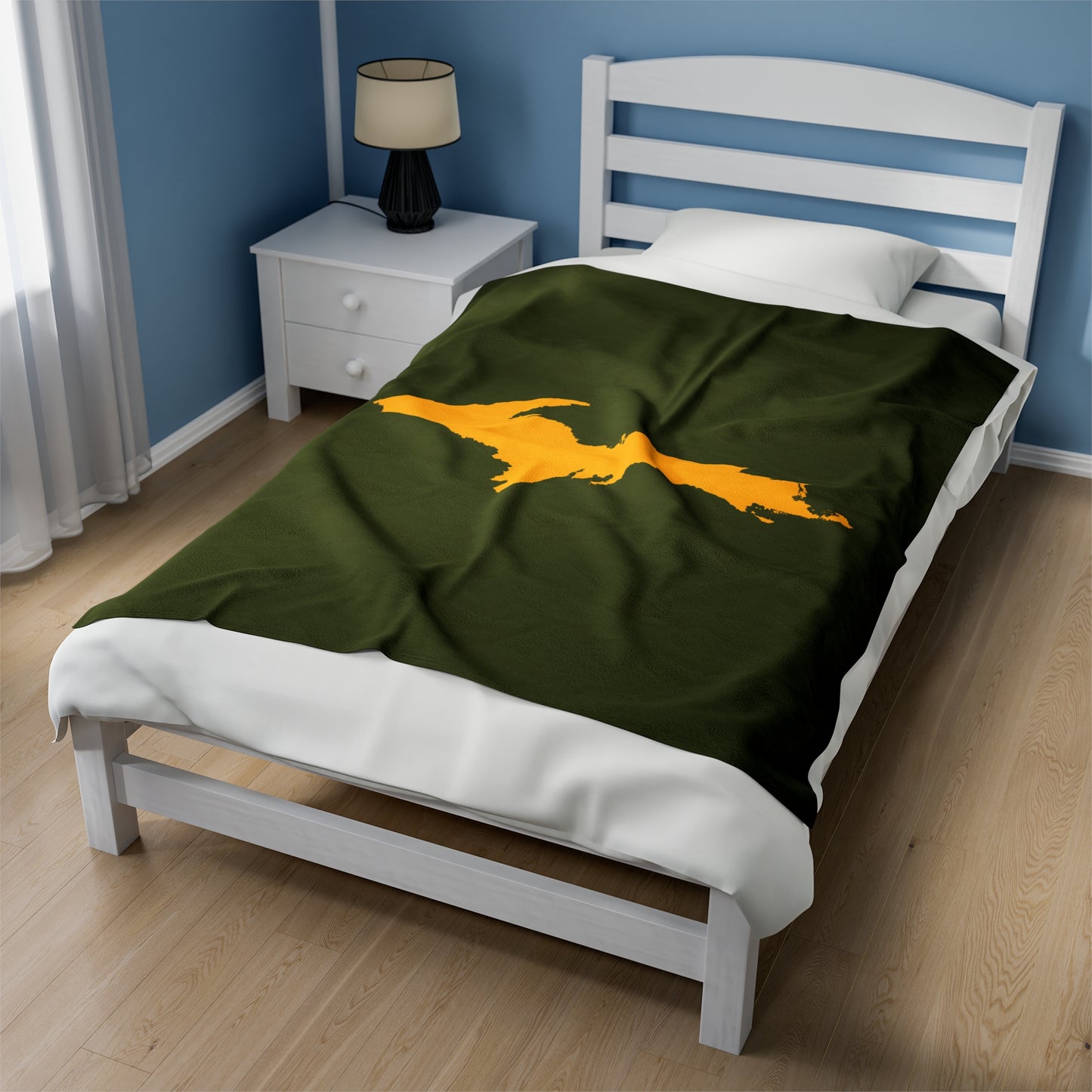 Michigan Upper Peninsula Plush Blanket (w/ Gold UP Outline) | Army Green