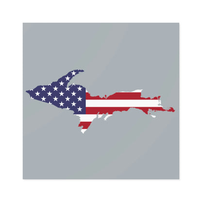 Michigan Upper Peninsula Square Sticker (Silver w/ UP USA Flag Outline) | Indoor/Outdoor