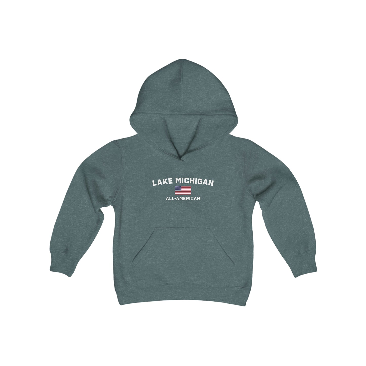 'Lake Michigan All-American' Hoodie (w/USA Flag Outline) | Unisex Youth