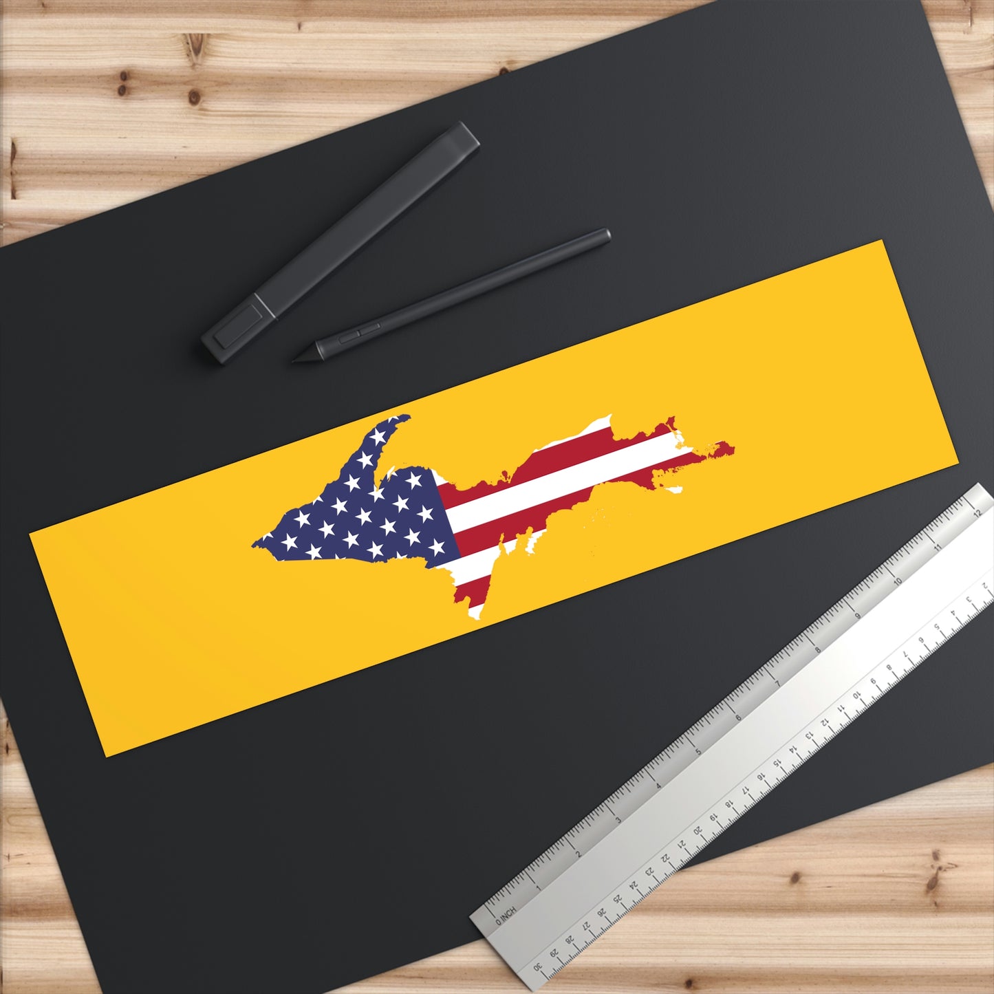 Michigan Upper Peninsula Bumper Stickers (w/ UP USA Flag Outline) | Gold Background