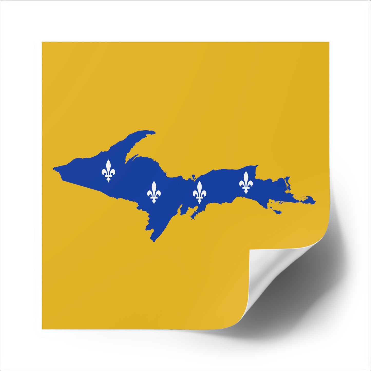 Michigan Upper Peninsula Square Sticker (Gold w/ UP Quebec Flag Outline) | Indoor/Outdoor