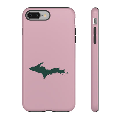 Michigan Upper Peninsula Tough Phone Case (Pink w/ Green UP Outline) | Apple iPhone