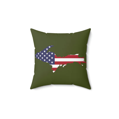 Michigan Upper Peninsula Accent Pillow (w/ UP USA Flag Outline) | Army Green