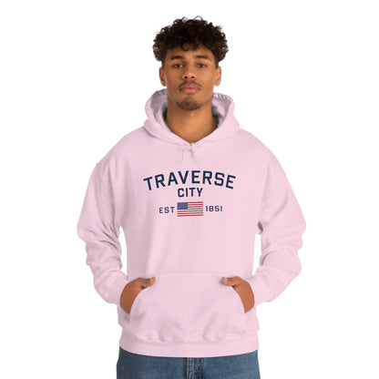 'Traverse City EST 1851' Hoodie (w/USA Flag Outline) | Unisex Standard