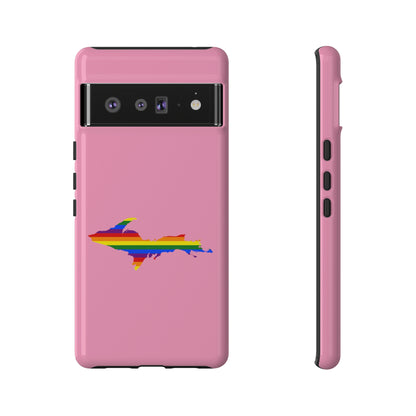 Michigan Upper Peninsula Tough Phone Case ('67 Caddie Pink w/ UP Pride Flag Outline) | Samsung & Pixel Android