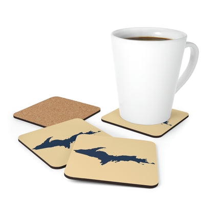 Michigan Upper Peninsula Coaster Set (Maple Color w/ Navy UP Outline) | Corkwood - 4 pack