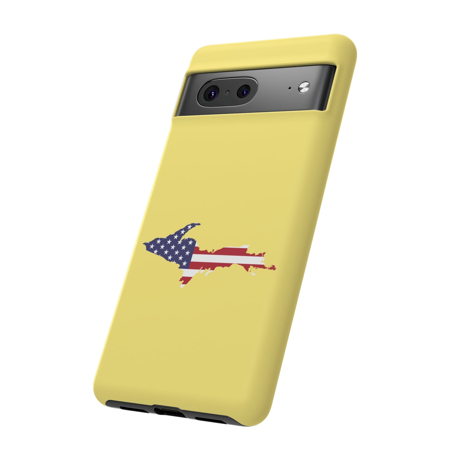 Michigan Upper Peninsula Tough Phone Case (Yellow Cherry Color w/ UP USA Flag Outline) | Samsung & Pixel Android