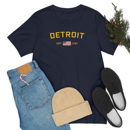 'Detroit Est 1701' T-Shirt (w/ United States Flag) | Unisex Standard Fit