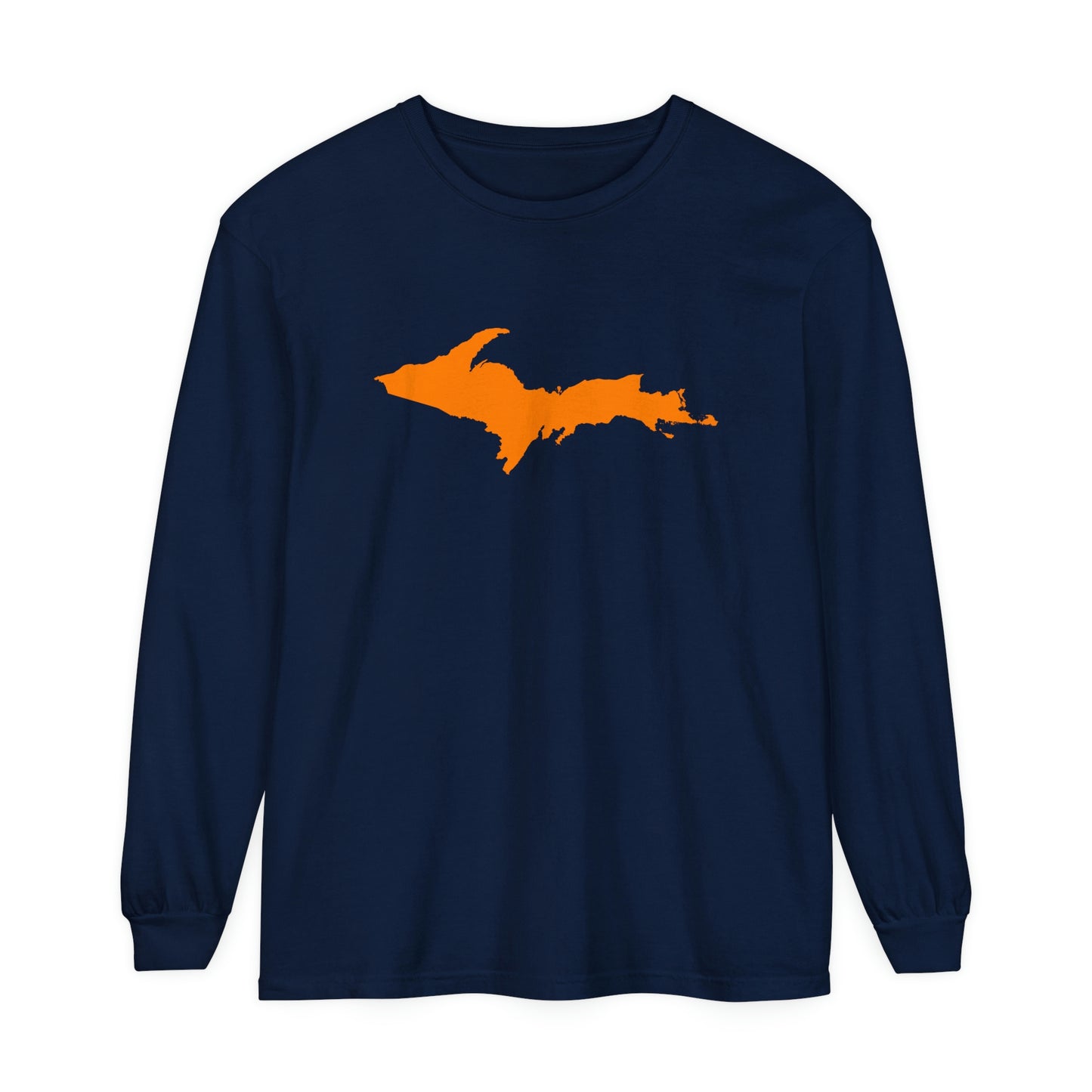 Michigan Upper Peninsula Garment-Dyed T-Shirt (w/ Orange UP Outline) | Unisex Long Sleeve