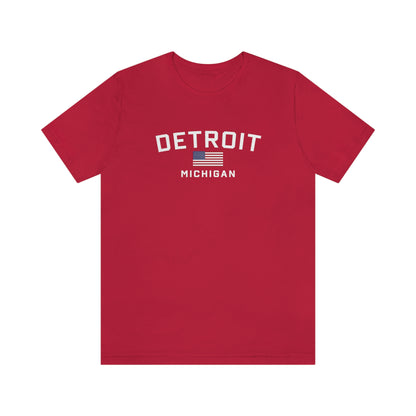 'Detroit Michigan' T-Shirt (w/USA Flag Outline) | Unisex Standard Fit