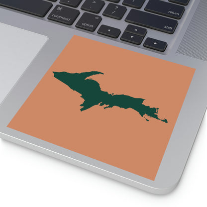 Michigan Upper Peninsula Square Sticker (Copper Color w/ Green UP Outline) | Indoor/Outdoor