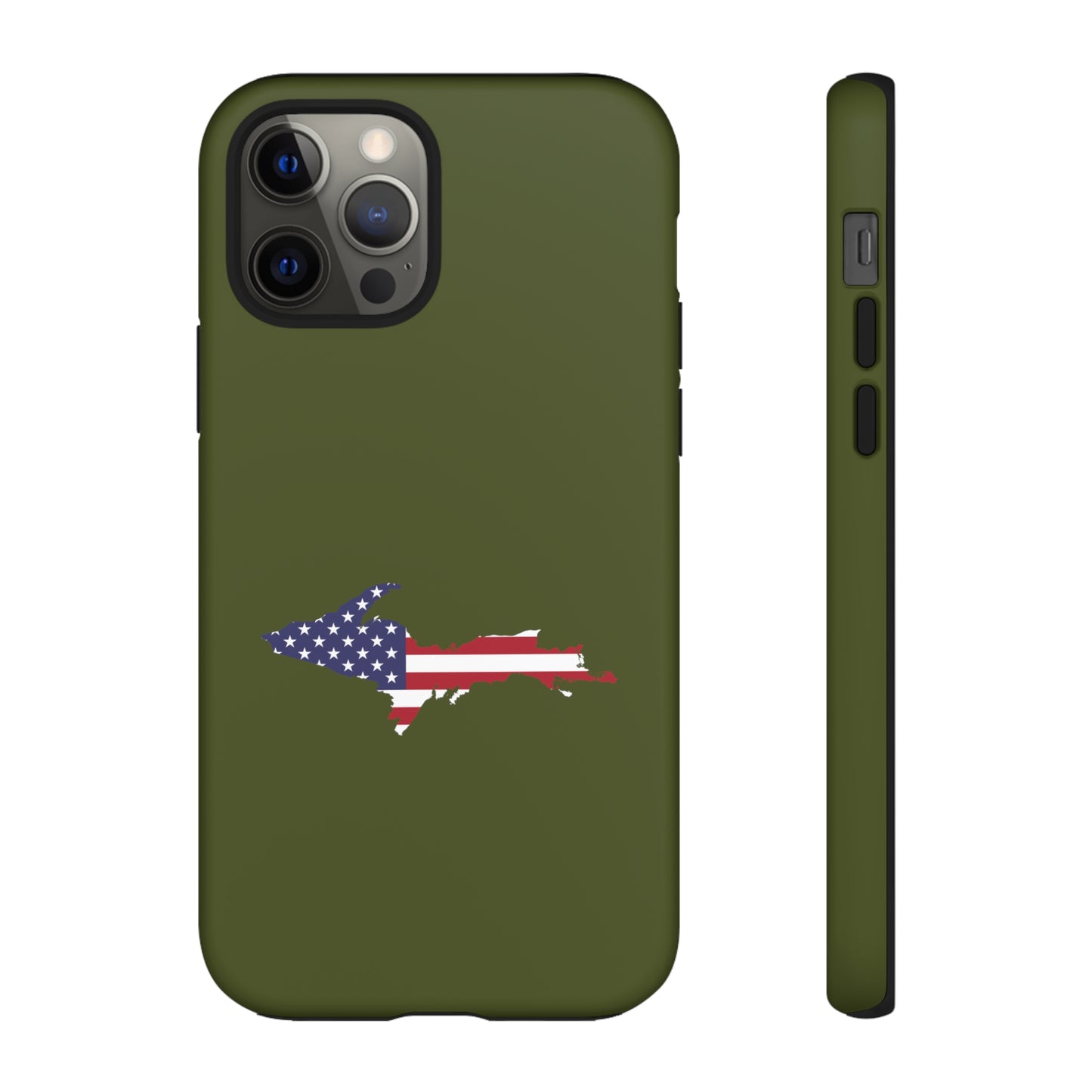 Michigan Upper Peninsula Tough Phone Case (Army Green w/ UP USA Outline) | Apple iPhone