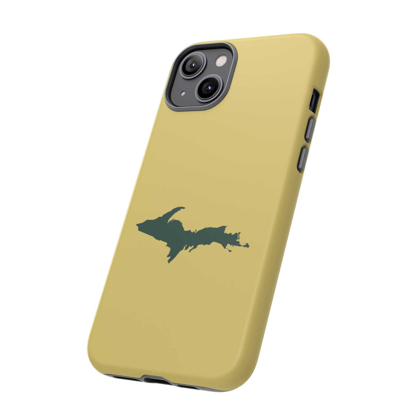 Michigan Upper Peninsula Tough Phone Case (Plum Yellow w/ Green UP Outline) | Apple iPhone